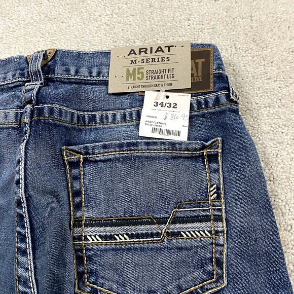 Ariat Jeans Mens 34x32 Blue M5 Straight Fit Straight Leg Stretch Denim M-Series - Picture 2 of 5